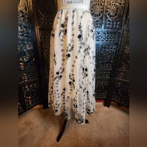 NWOT Long Floral Black and Cream Skirt
